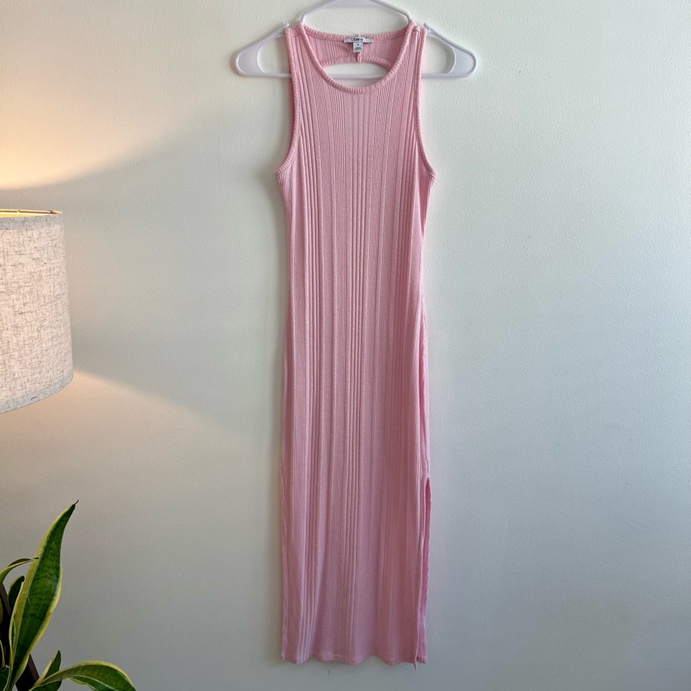 Pink Sleeveless Ribbed Dress